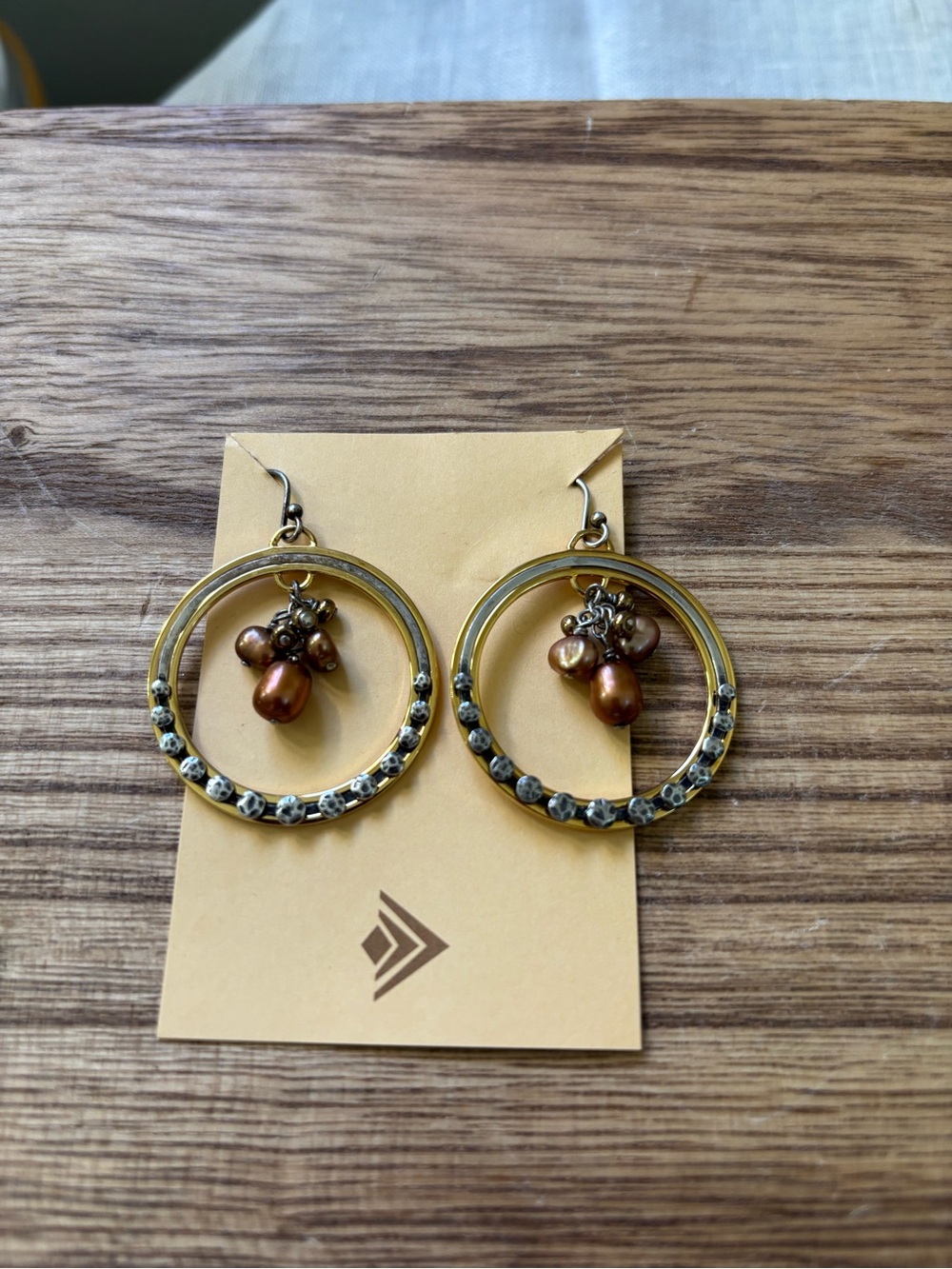 Brown Pearl Hoop Drop Earrings - Women Jewelry